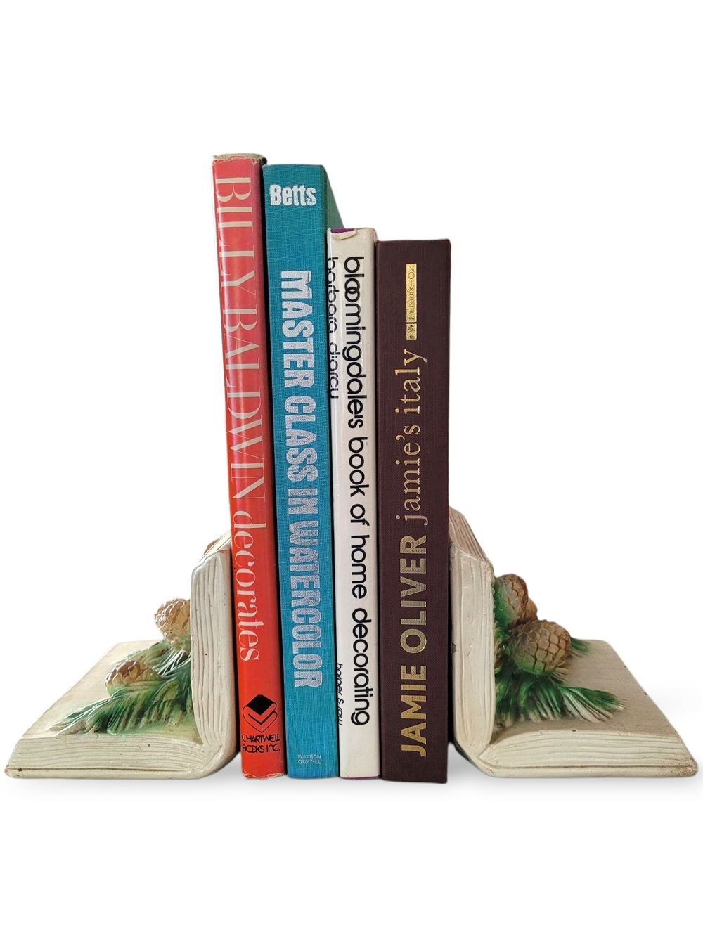 Vintage Pinecone Bookends in Cream and Green